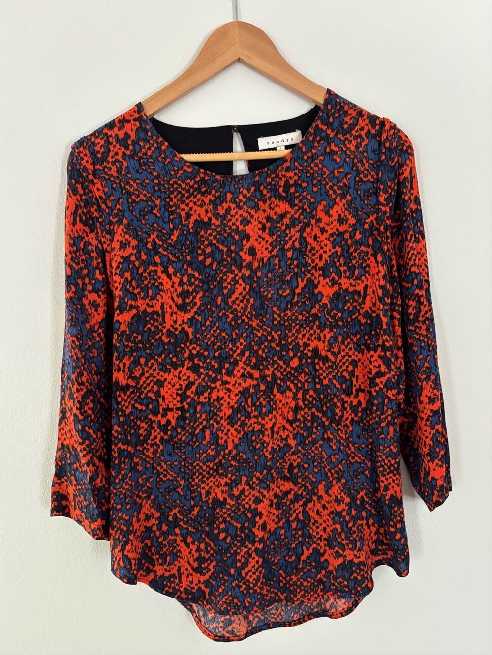Sandro Orange and Blue Abstract Print Blouse